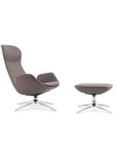 Swan Ash Gray Genuine Leather Lounge Chair with Ottoman 2