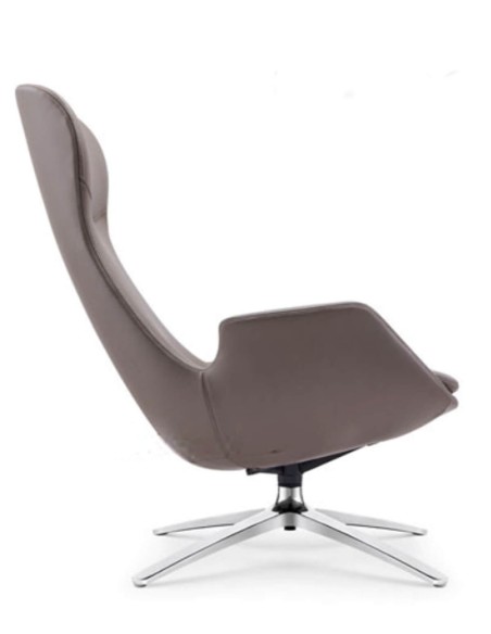 Swan Ash Gray Genuine Leather Lounge Chair with Ottoman