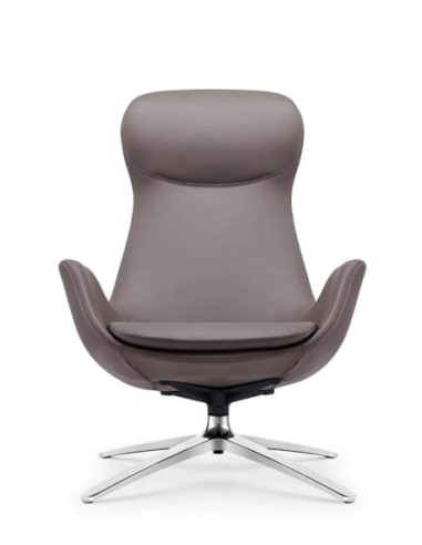 Swan Ash Gray Genuine Leather Lounge Chair with...
