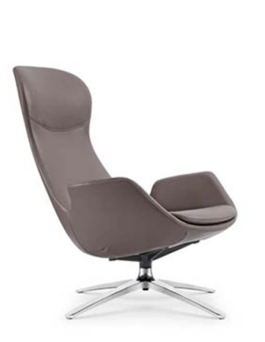 Swan Ash Gray Genuine Leather Lounge Chair with Ottoman