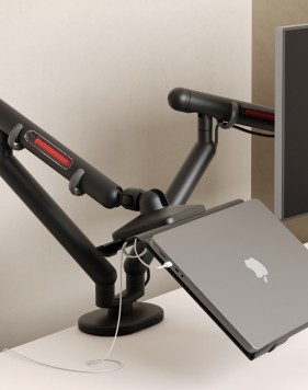 Black Saber Dual Arm Monitor Desk Mount Stand