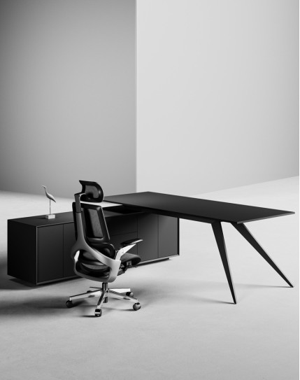 Zenon Black L-Shape Executive Desk