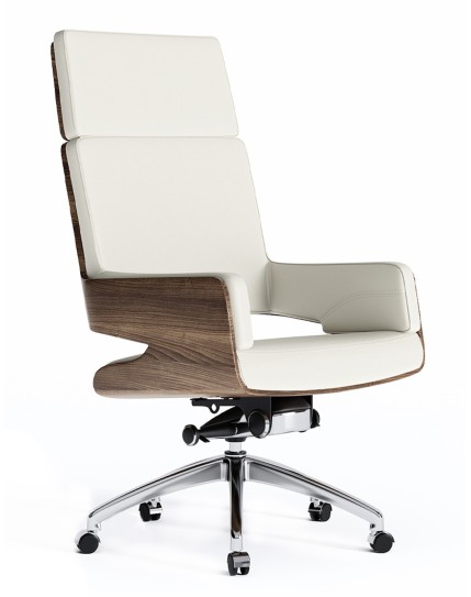 Opera Bentwood White Italian Aniline Leather High Back Executive Chair