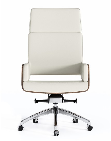 Opera Bentwood White Italian Aniline Leather High Back Executive Chair