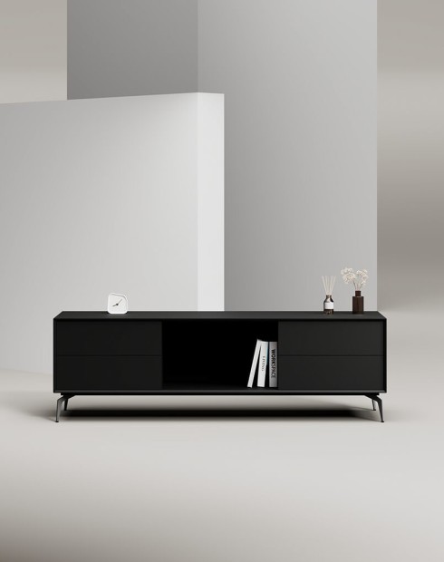 EDGE Mulberry Black Chamfered Low Height Sideboard Cabinet