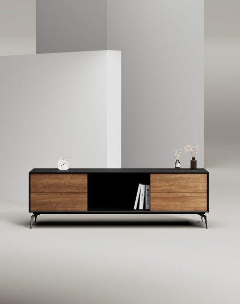 EDGE Mulberry Black Chamfered Low Height Sideboard Cabinet