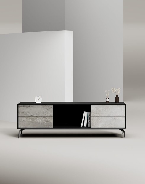 EDGE Mulberry Black Chamfered Low Height Sideboard Cabinet