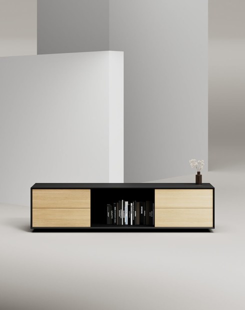 EDGE Mulberry Black Chamfered Low Height Sideboard Cabinet