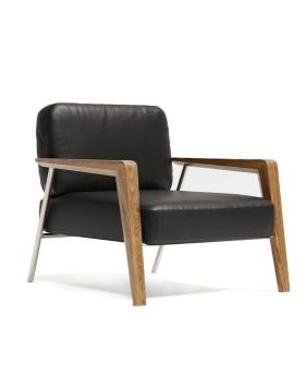 Harper Genuine Leather Wooden Arms Lounge Chair 2