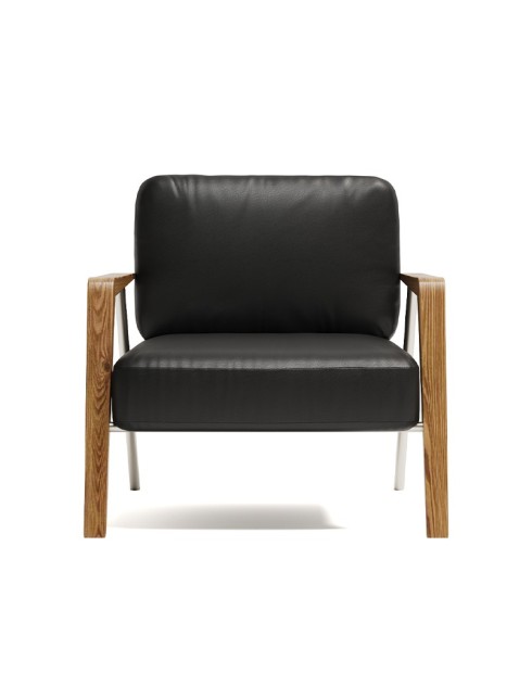 Harper Genuine Leather Wooden Arms Lounge Chair