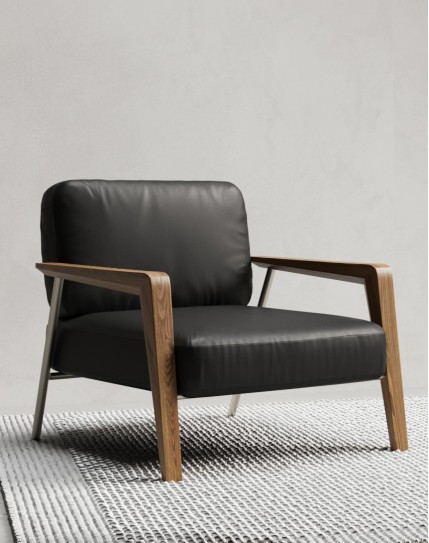 Harper Genuine Leather Wooden Arms Lounge Chair