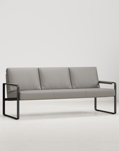 Detroit Three Seater Genuine Leather Arm Chair - Grey