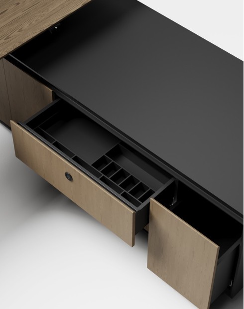 Enigma Veneer L-Shape Atelier Desk - Brown Oak Veneer