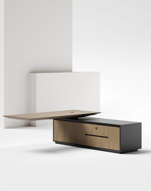 Enigma Veneer L-Shape Atelier Desk - Brown Oak Veneer