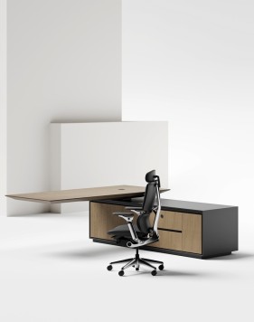 Enigma Veneer L-Shape Atelier Desk - Brown Oak Veneer