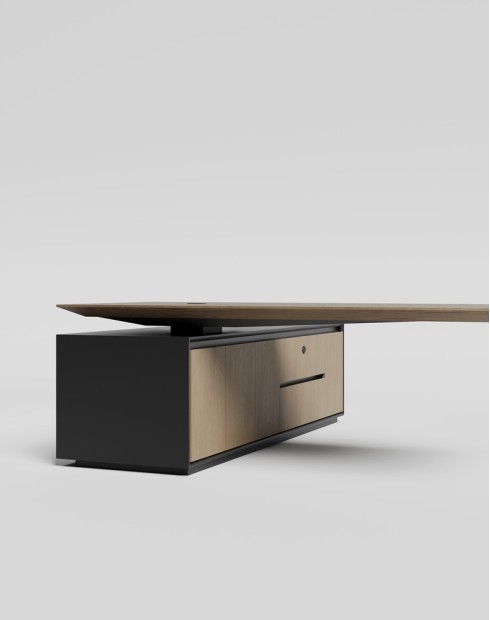 Enigma Veneer L-Shape Atelier Desk - Brown Oak Veneer