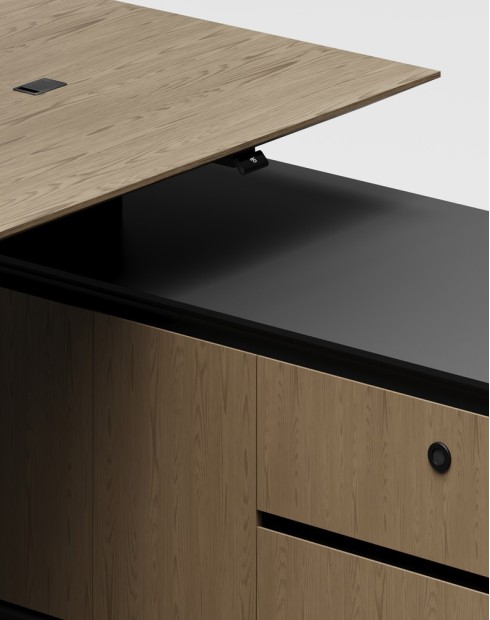 Enigma Veneer L-Shape Atelier Desk - Brown Oak Veneer