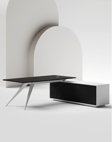 Zenon White L-Shape Executive Desk Black