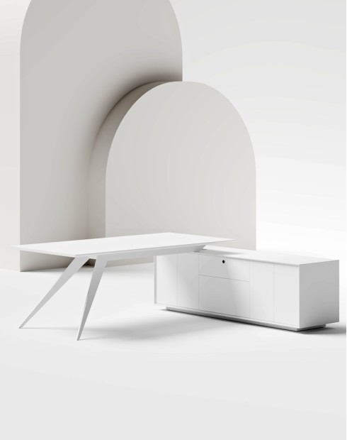 Zenon White L-Shape Executive Desk