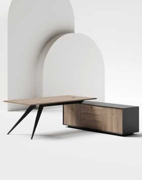 Zenon Black L-Shape Executive Desk Alpine Walnut