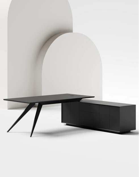 Zenon Black L-Shape Executive Desk Black