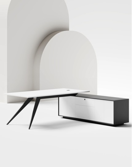 Zenon Black L-Shape Executive Desk White