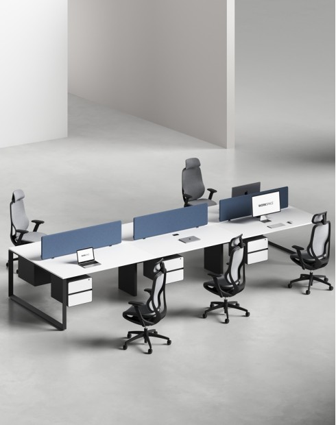 Ace Series Cluster of 6x Face to Face Workstation Desk White Black