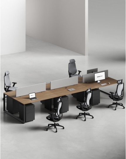 Ace Series Cluster of 6x Face to Face Workstation Desk Amber Walnut Black