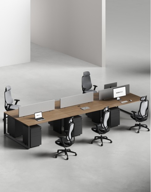 Ace Series Cluster of 6x Face to Face Workstation Desk Amber Walnut Black