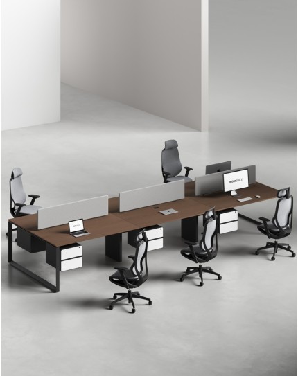 Ace Series Cluster of 6x Face to Face Workstation Desk Alpine Walnut Black