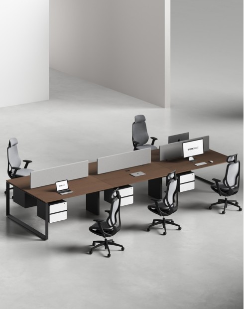 Ace Series Cluster of 6x Face to Face Workstation Desk Alpine Walnut Black