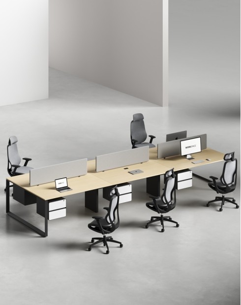 Ace Series Cluster of 6x Face to Face Workstation Desk Artisan Oak Black