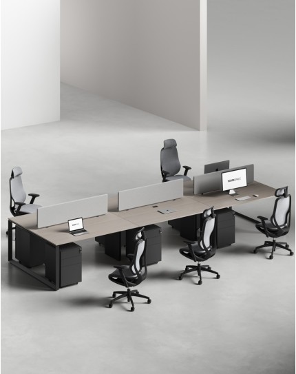 Ace Series Cluster of 6x Face to Face Workstation Desk Ash Grey Black