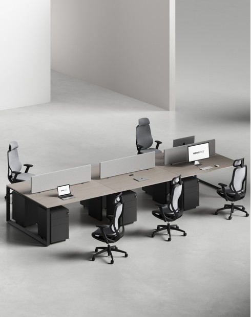 Ace Series Cluster of 6x Face to Face Workstation Desk Ash Grey Black
