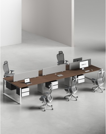 Ace Series Cluster of 6x Face to Face Workstation Desk Alpine Walnut White