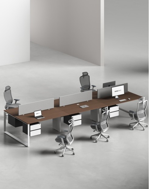 Ace Series Cluster of 6x Face to Face Workstation Desk Alpine Walnut White