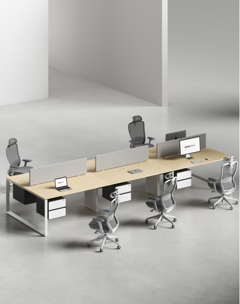 Ace Series Cluster of 6x Face to Face Workstation Desk Artisan Oak White