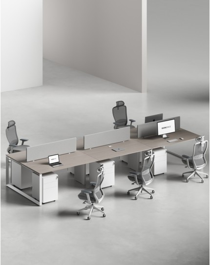 Ace Series Cluster of 6x Face to Face Workstation Desk Ash Grey White