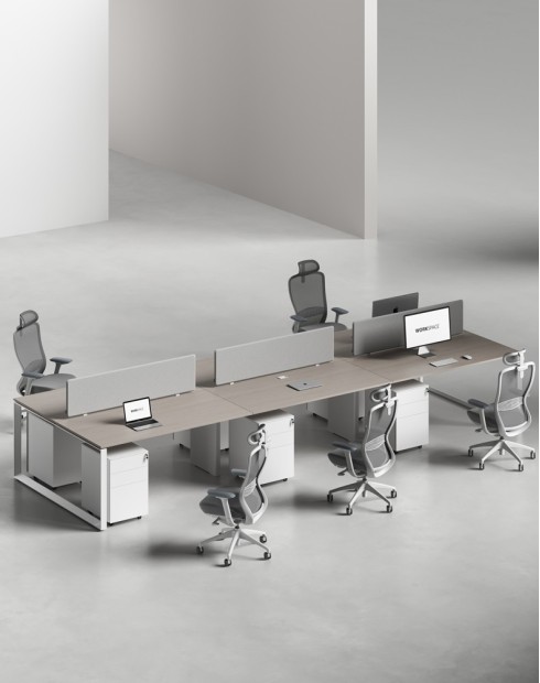 Ace Series Cluster of 6x Face to Face Workstation Desk Ash Grey White