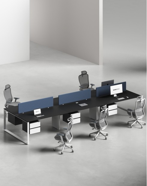 Ace Series Cluster of 6x Face to Face Workstation Desk Black White
