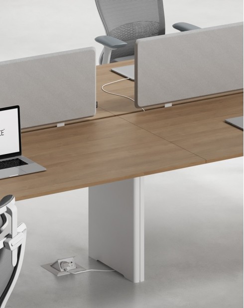 Ace Series Cluster of 6x Face to Face Workstation Desk Amber Walnut White