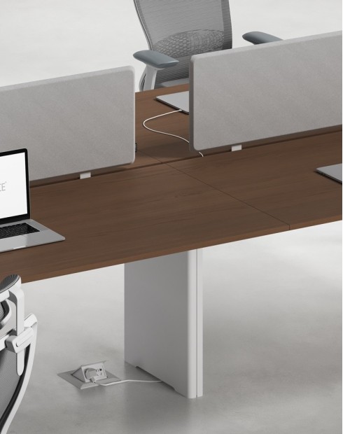 Ace Series Cluster of 6x Face to Face Workstation Desk Alpine Walnut White