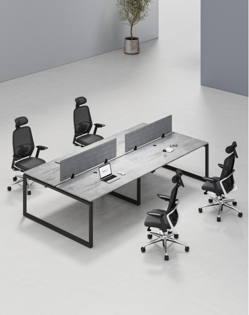 Ace Series Cluster of 4 Face to Face Workstation Light Grey Chicago Concrete Black