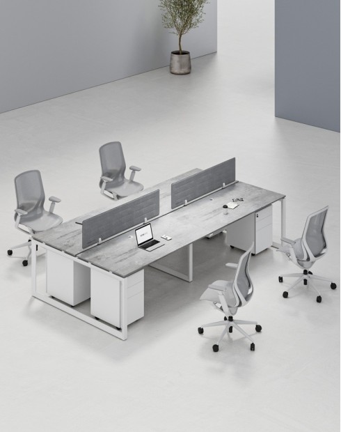 Ace Series Cluster of 4 Face to Face Workstation Light Grey Chicago Concrete White