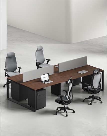 Ace Series Cluster of 4 Face to Face Workstation Alpine Walnut Black