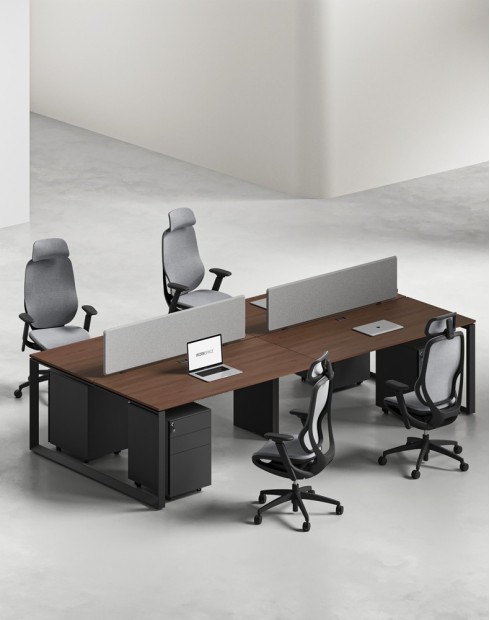Ace Series Cluster of 4 Face to Face Workstation Alpine Walnut Black