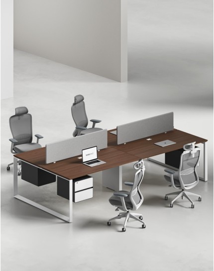 Ace Series Cluster of 4 Face to Face Workstation Alpine Walnut White
