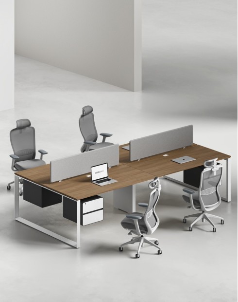 Ace Series Cluster of 4 Face to Face Workstation Amber Walnut White