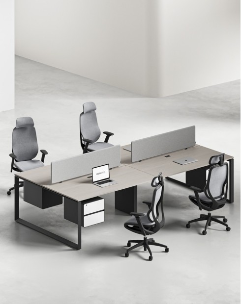 Ace Series Cluster of 4 Face to Face Workstation Ash Grey Black