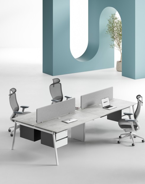 AVA Series Cluster of 4 Face to Face Workstation Concrete W